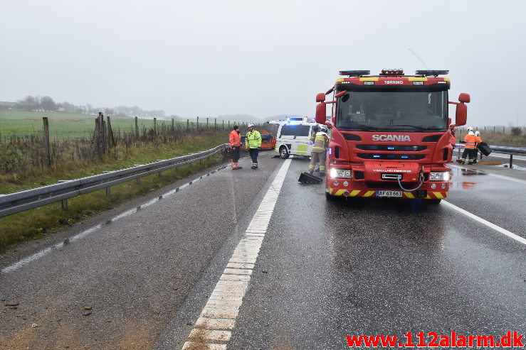 Chaufføren blev dræbt. Midtjyske Motorvej mellem Tørring og Give. 10/12-2020. Kl. 11:12.