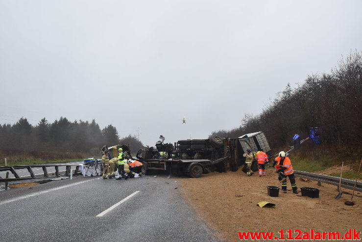 Chaufføren blev dræbt. Midtjyske Motorvej mellem Tørring og Give. 10/12-2020. Kl. 11:12.