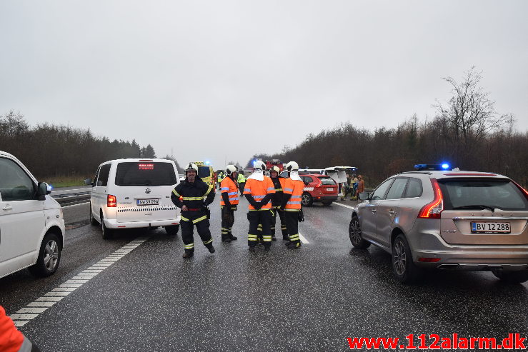 Chaufføren blev dræbt. Midtjyske Motorvej mellem Tørring og Give. 10/12-2020. Kl. 11:12.