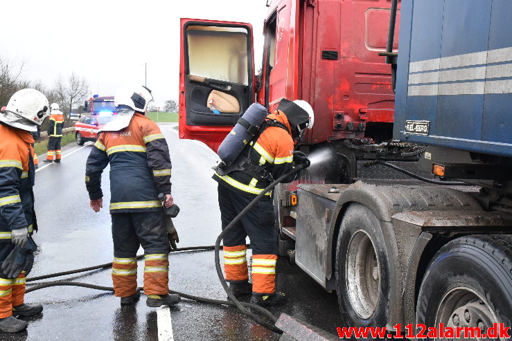 Brand i Lastbil. Ammitsbølvej ved Ødsted. 18/01-2021. KL. 12:17.