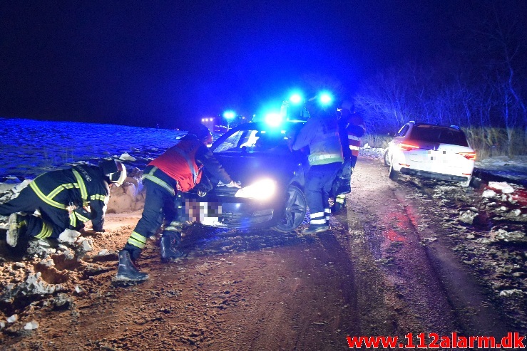 2 biler kørt sammen. Højenvej ved Nr. Vilstrup. 07/02-2021. Kl. 18:50.