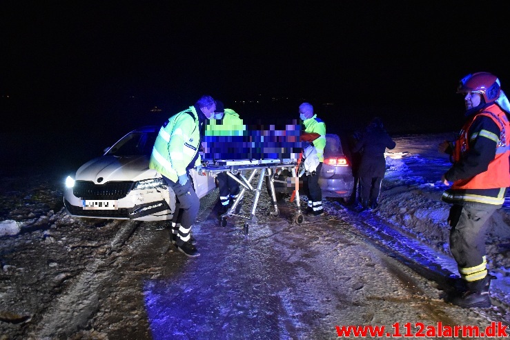 2 biler kørt sammen. Højenvej ved Nr. Vilstrup. 07/02-2021. Kl. 18:50.