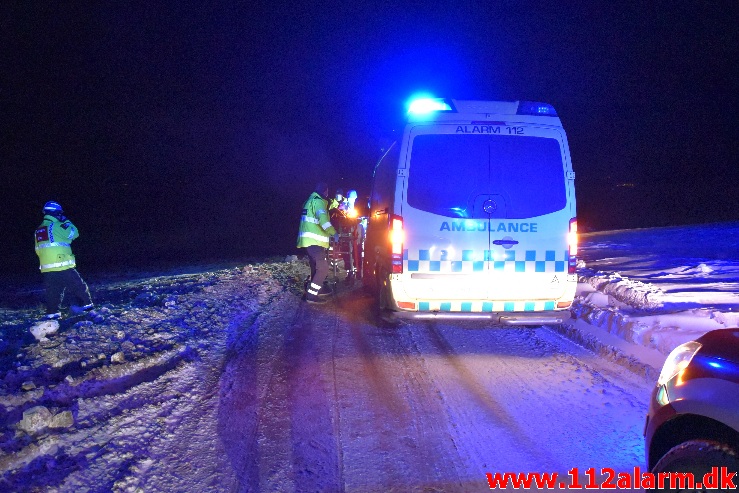 2 biler kørt sammen. Højenvej ved Nr. Vilstrup. 07/02-2021. Kl. 18:50.