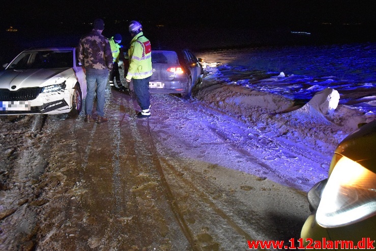 2 biler kørt sammen. Højenvej ved Nr. Vilstrup. 07/02-2021. Kl. 18:50.