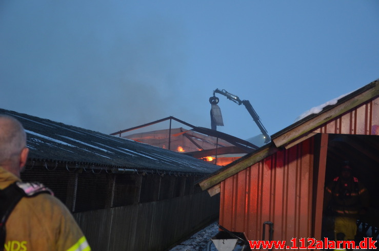 Gårdbrand / Minkhal. Vestermarksvej i Løsning. 16/02-2021. Kl. 13:36.