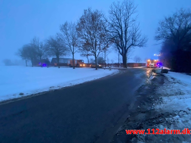 Gårdbrand / Minkhal. Vestermarksvej i Løsning. 16/02-2021. Kl. 13:36.