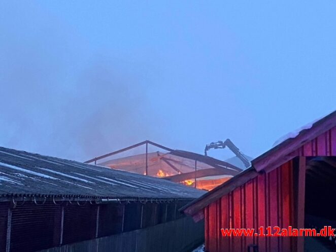 Gårdbrand / Minkhal. Vestermarksvej i Løsning. 16/02-2021. Kl. 13:36.