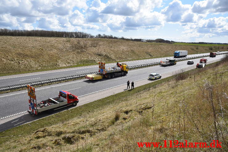 Tavlevognen påkørt igen. Midtjyske Motorvej.14/04-2021. Kl. 11:47.