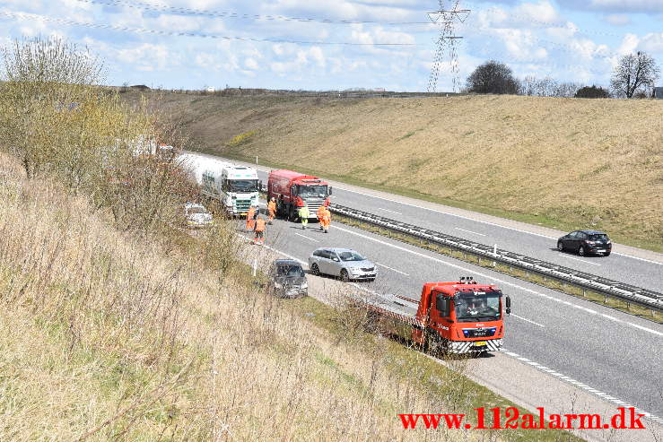 Tavlevognen påkørt igen. Midtjyske Motorvej.14/04-2021. Kl. 11:47.