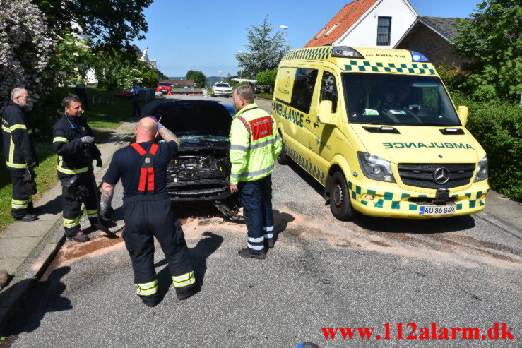 Endte på taget efter flyvetur. Foran Møllen i Vejle. 24/06-2021. Kl. 10:27.