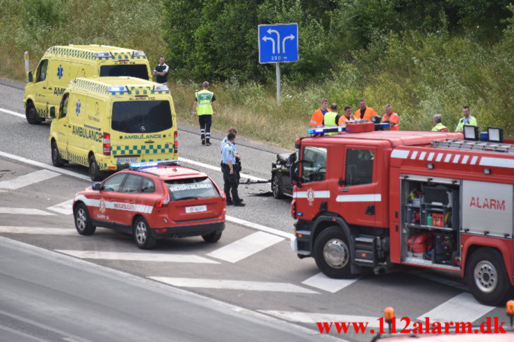 FUH med fastklemt på rampen. Motorvejen E45 ved Vejle. 12/07-2021. Kl. 15:54.