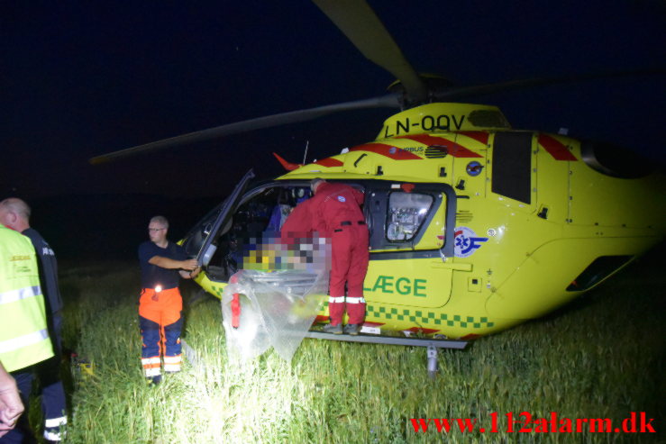 Alvorlig redningsaktion. Birkelundvej ved Jelling. 14/07-2021. Kl. 22:47.