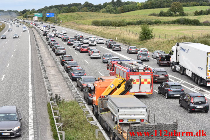 Bilbrand. Østjyske Motorvej lige efter Skæruprast. 19/09-2021. KL. 13:30.