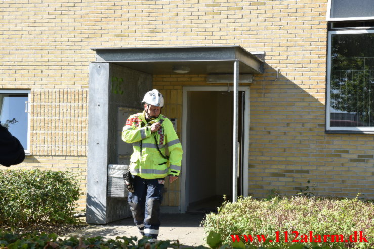 Handicappet dame i kørestol hjulpet ud i sidste øjeblik. Løget Høj 12c i Vejle. 03/09-2021. KL. 10:53.