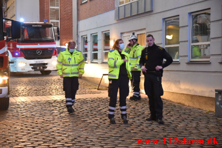 Branden raseret hele køkkenet. Grønnegade 21 i Vejle. 20/12-2021. Kl. 15:50.