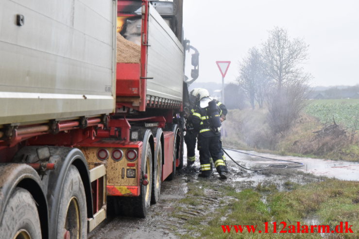 Brand i Lastbil Juelsmindevej ved Assensdrup. 04/02-2022. KL. 09:22.