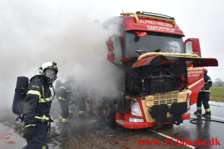 Brand i Lastbil Juelsmindevej ved Assensdrup. 04/02-2022. KL. 09:22.