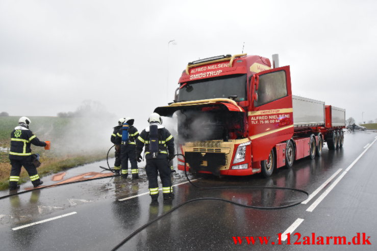 Brand i Lastbil Juelsmindevej ved Assensdrup. 04/02-2022. KL. 09:22.