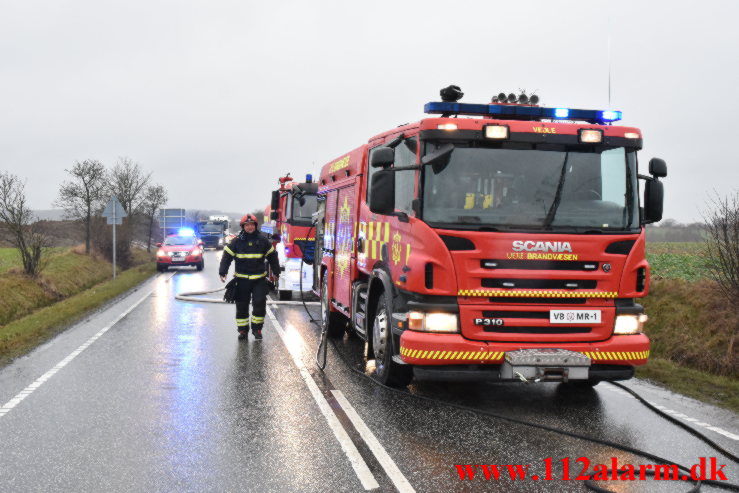 Brand i Lastbil Juelsmindevej ved Assensdrup. 04/02-2022. KL. 09:22.