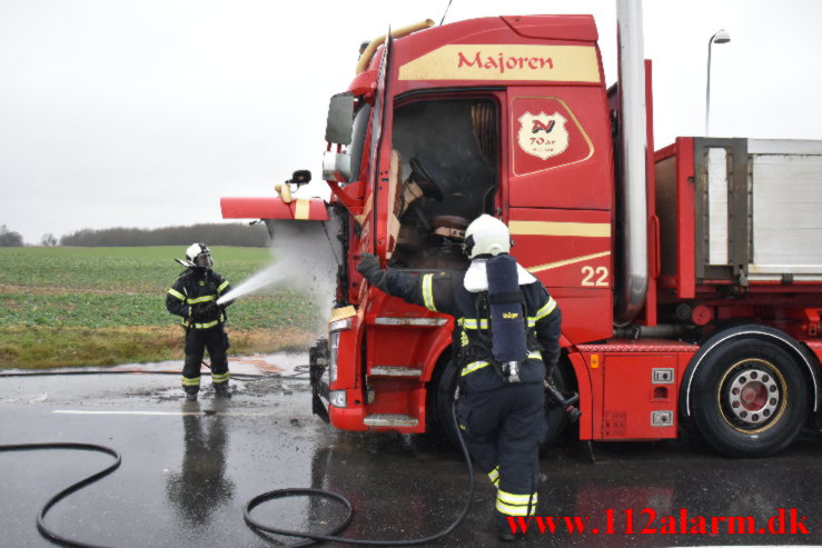 Brand i Lastbil Juelsmindevej ved Assensdrup. 04/02-2022. KL. 09:22.