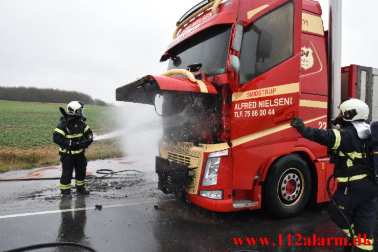 Brand i Lastbil Juelsmindevej ved Assensdrup. 04/02-2022. KL. 09:22.