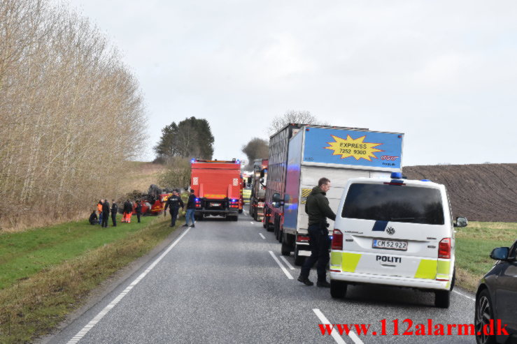 Chaufføren blev dræbt ved uheldet. Skanderborgvej ved Uldum. 23/02-2022. KL. 10:21.