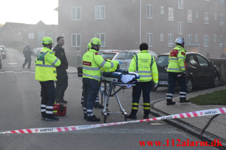 Kraftig brand i Lejlighed. Pilevænget i Vejle. 04/04-2022. Kl. 19:51.