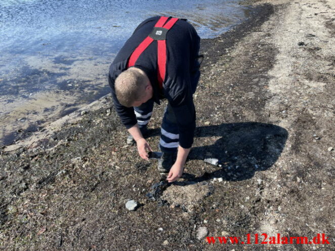 Der blev funder olie på stranden. Tirsbæk Strand. 16/04-2022. Kl. 13:59.