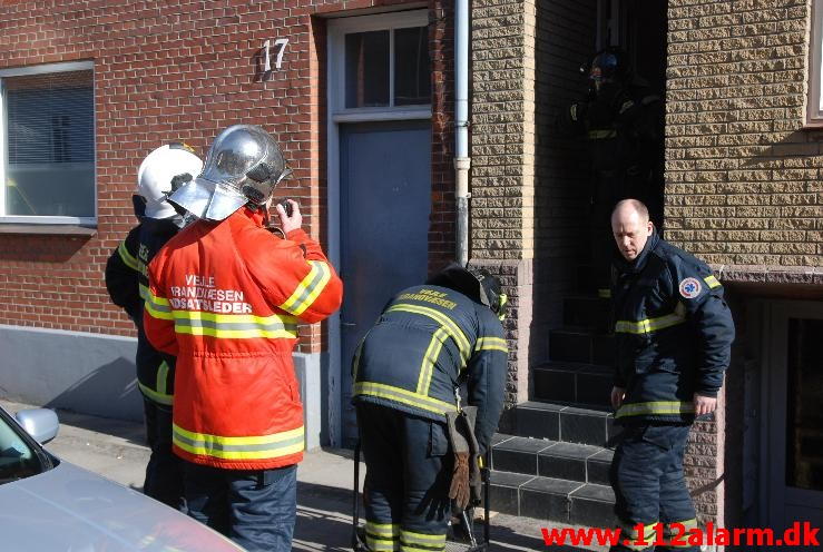 Brand i Køkkenet. Fredericiagade 19 i Vejle. 04/04-2013. Kl. 10:21.