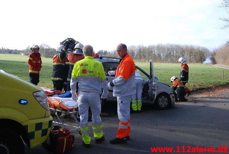 Ældre dame ramte 4 træer. Nørupvej ved Gadbjerg. 27/04-2013. Kl. 07:44.