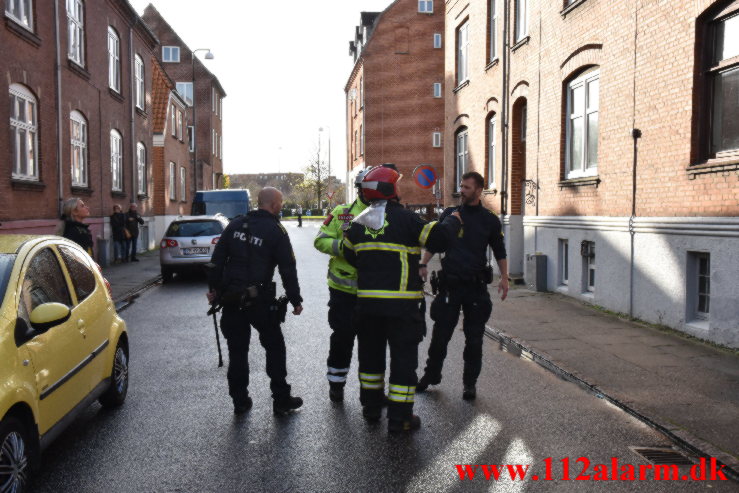 Blev reddet ud fra 1. sal. Aagade 66 i Vejle. 02/11-2022. Kl. 13:39.