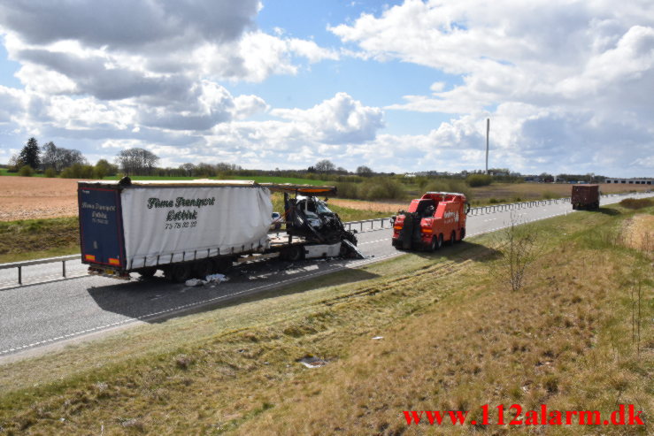 Kørte op bag i en anden lastbil. Vardevej ved Ny Nørup. 27/04-2023. Kl. 14:06.