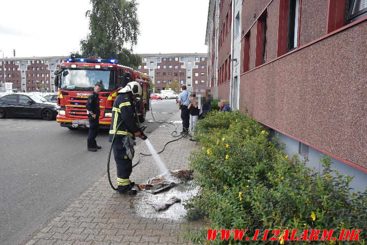 Ild i Køkken. Skolegade 44 i Vejle. 21/08-2023. KL. 15:48.