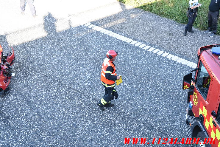 3 biler kørte sammen. Motorvejen ved Hedensted. 06/09-2023. Kl. 16:37.