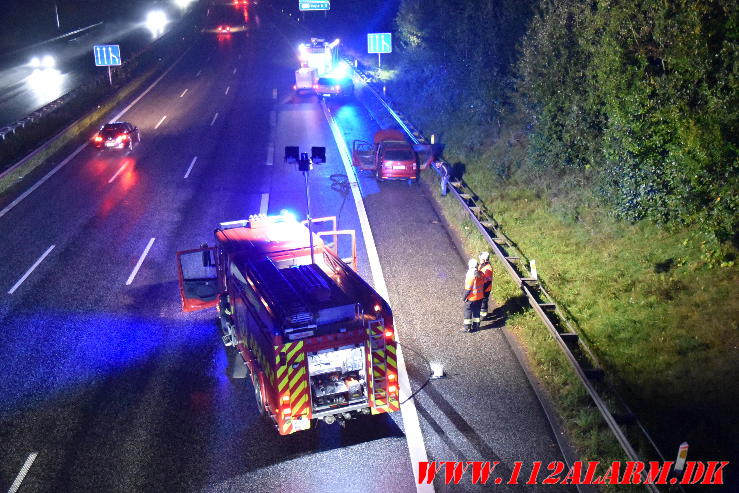 Bilbrand. Motorvejen E45 ved Vejle. 19/09-2023. KL. 22:50.