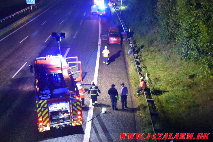 Bilbrand. Motorvejen E45 ved Vejle. 19/09-2023. KL. 22:50.