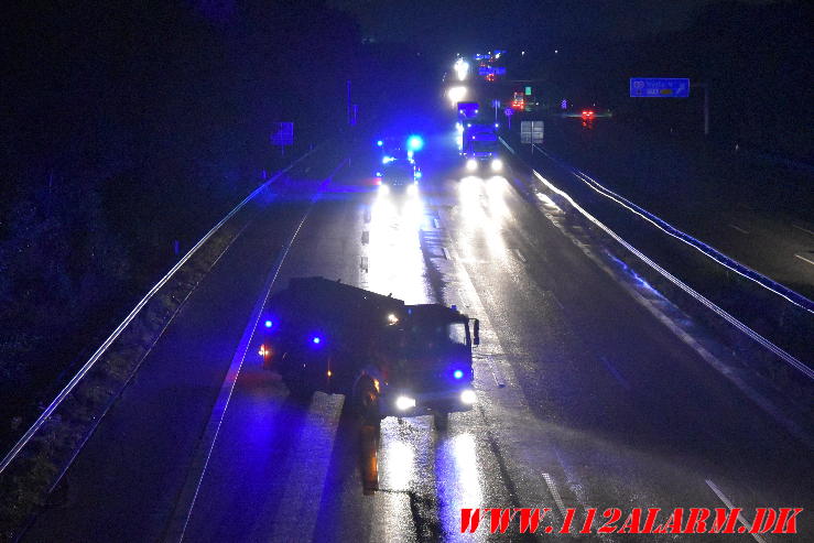 Bilbrand. Motorvejen E45 ved Vejle. 19/09-2023. KL. 22:50.