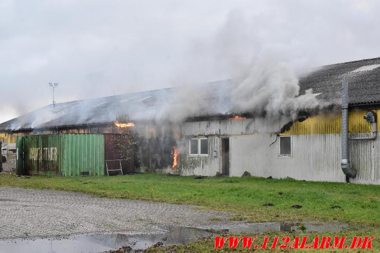 Bygningsbrand. Torvegade i Tørring. 16/11-2023. Kl. 12:43.