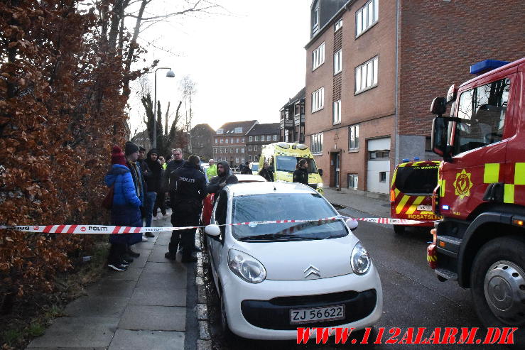 Påsat brand i lejlighed.  Valdemarsgade i Vejle. 25/12-2023. KL. 14:28.