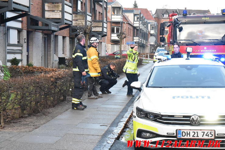 Påsat brand i lejlighed.  Valdemarsgade i Vejle. 25/12-2023. KL. 14:28.