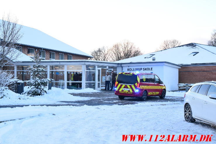 Brandalarmen gik i gang. Kollerupvej (Kollerup Skole) 18/01-2024. Kl. 15:50.