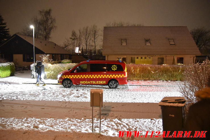 Stort skred ramte en garage. Banevang i Vejle. 07/02-2024. Kl. 22:37.