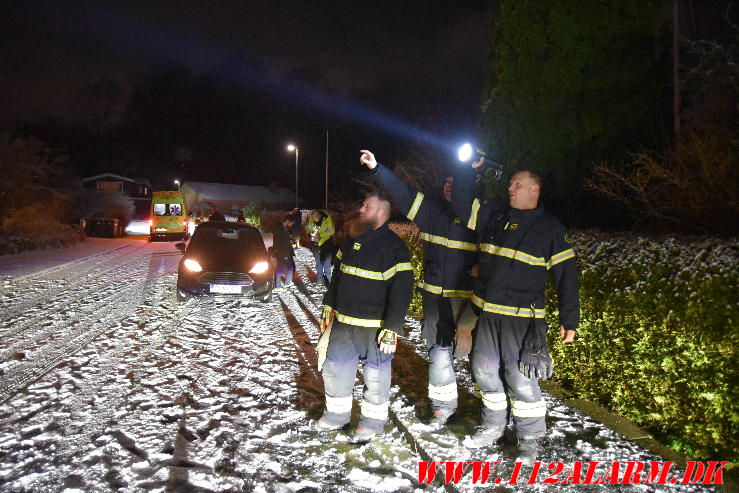 Stort skred ramte en garage. Banevang i Vejle. 07/02-2024. Kl. 22:37.