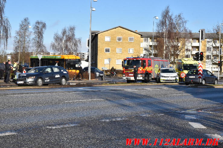 Blev blindet af solen. Horsensvej/Moldevej i Vejle. 08/02-2024. KL. 12:49.