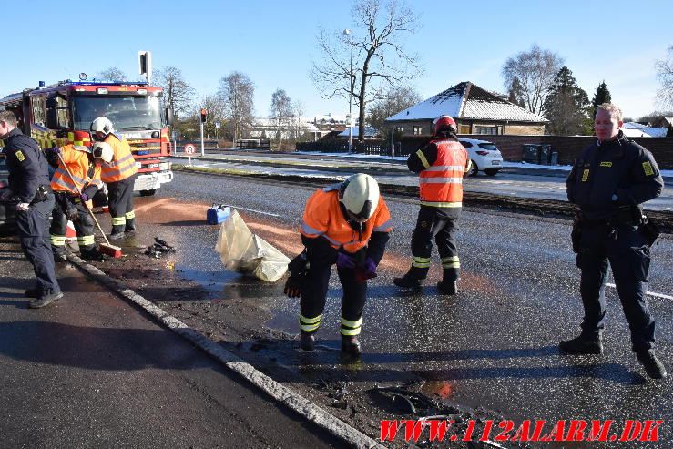 Blev blindet af solen. Horsensvej/Moldevej i Vejle. 08/02-2024. KL. 12:49.