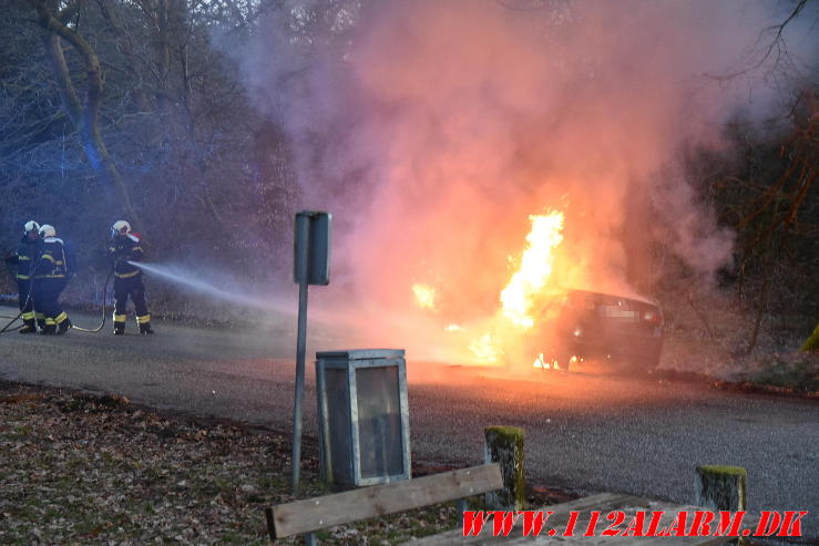 Bilen begyndte at ryge. Bredsten Landevej ved Gadbjerg. 25/03-2024. Kl. 18:40.