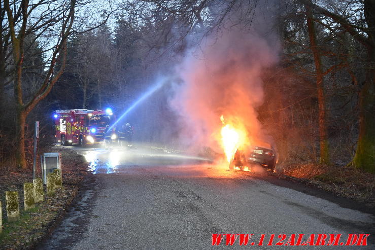 Bilen begyndte at ryge. Bredsten Landevej ved Gadbjerg. 25/03-2024. Kl. 18:40.