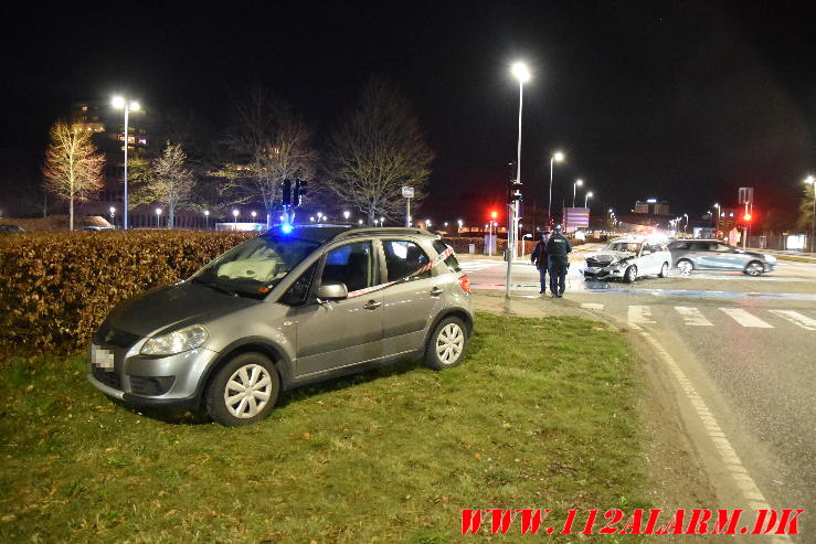 Mindre trafikuheld. Damhaven i Vejle. 29/03-2024. Kl. 20:18.