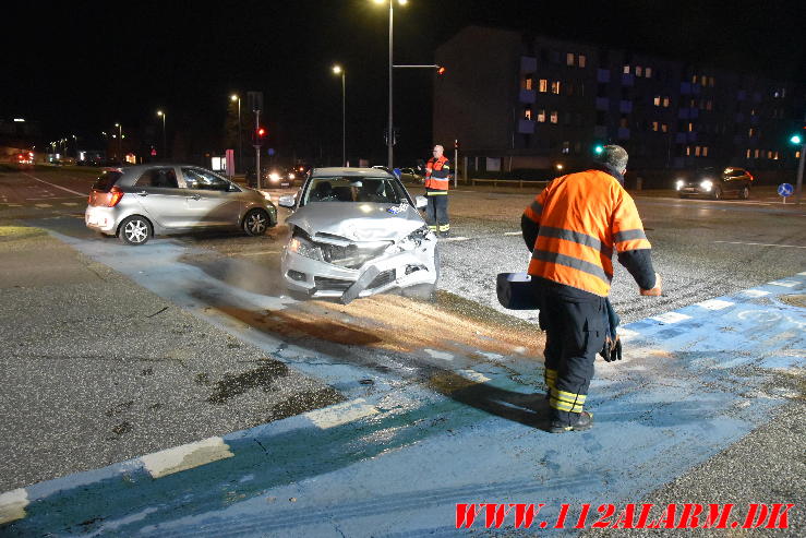 Mindre trafikuheld. Damhaven i Vejle. 29/03-2024. Kl. 20:18.