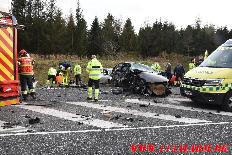 Alvorlig trafikuheld. Rute 28 mellem Vandel og Gødding. 06/04-2024. Kl. 18:05.